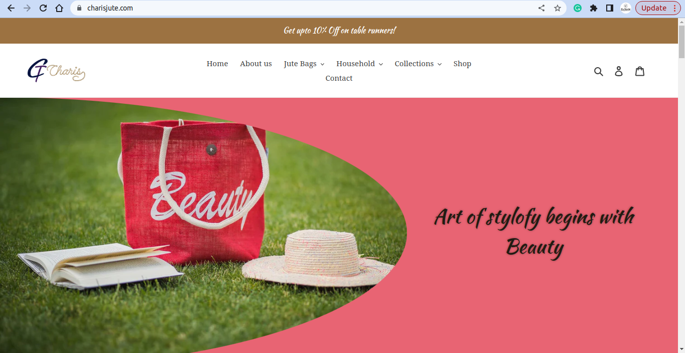 Charis Jute webpage screenshot